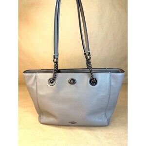 Coach Turnlock Chain Tote Elegant Grey Pebbled Leather, Style 57107 - AUTHENTIC